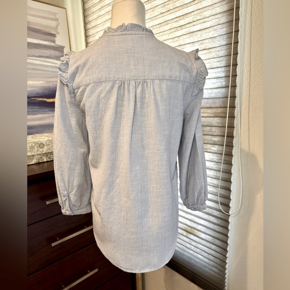 LC Lauren Conrad cotton button-down chambray shirt with ruffles. Size XS - Picture 3 of 9